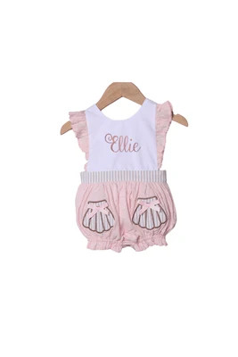 Applique Sea Shell PInk Swiss Dot Bubble | The Smocked Flamingo