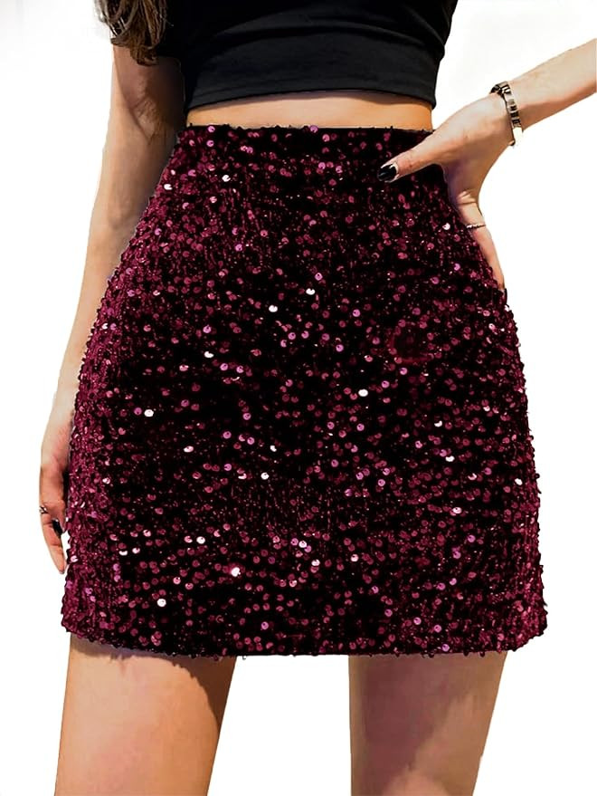SOFIA'S CHOICE Women Sequin Skirts Mini High Waisted Bodycon Sparkly Skirt Party Night Out | Amazon (US)
