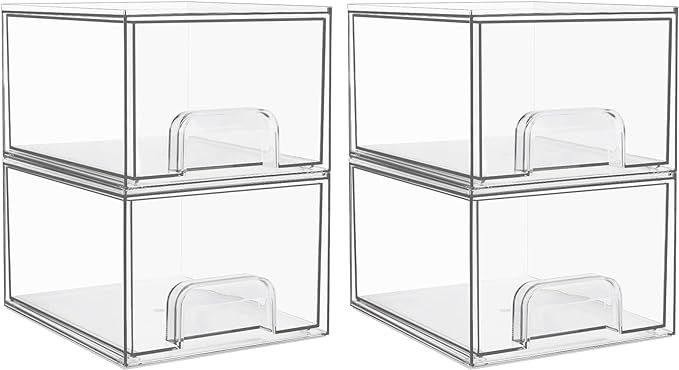 Vtopmart 4 Pack Stackable Makeup Organizer Storage Drawers, Acrylic Bathroom Organizers，Clear P... | Amazon (CA)