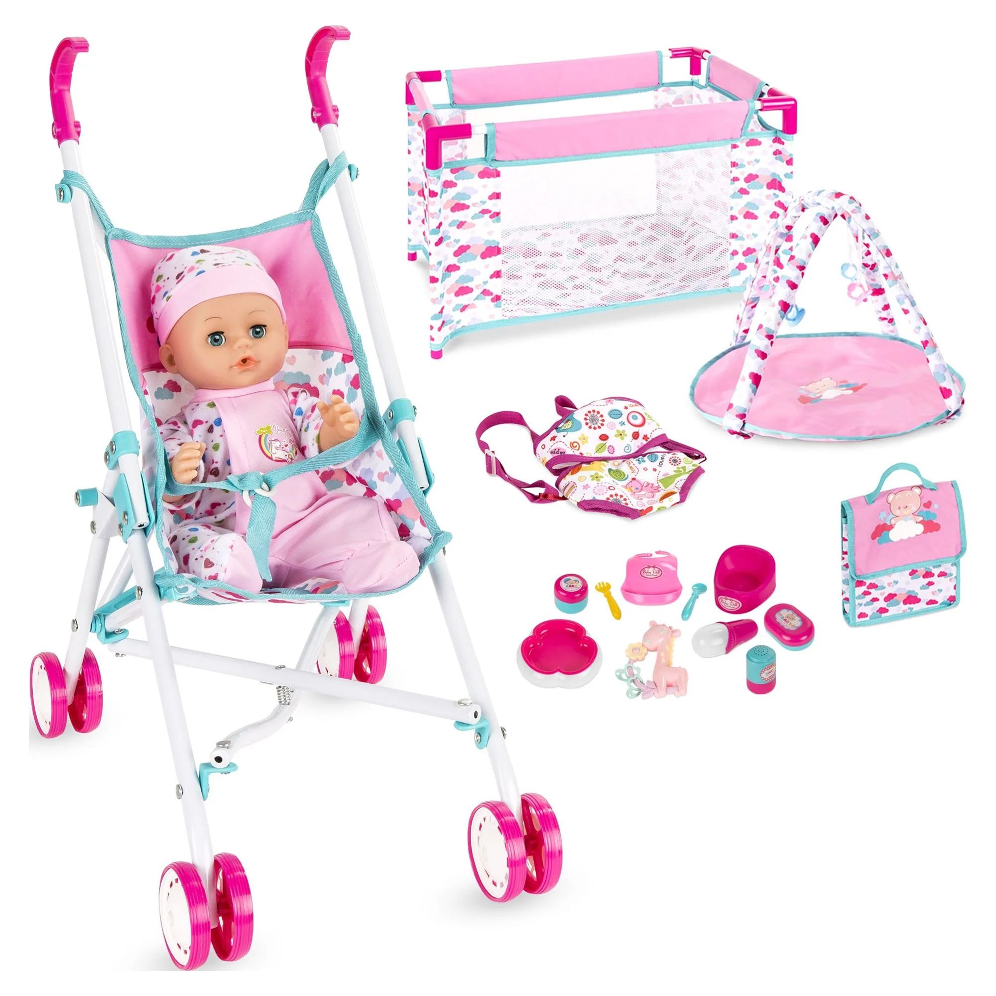 Best Choice Products Kids 15-Piece 13.5in Newborn Baby Doll Nursery Role Play Playset w/ Stroller... | Walmart (US)