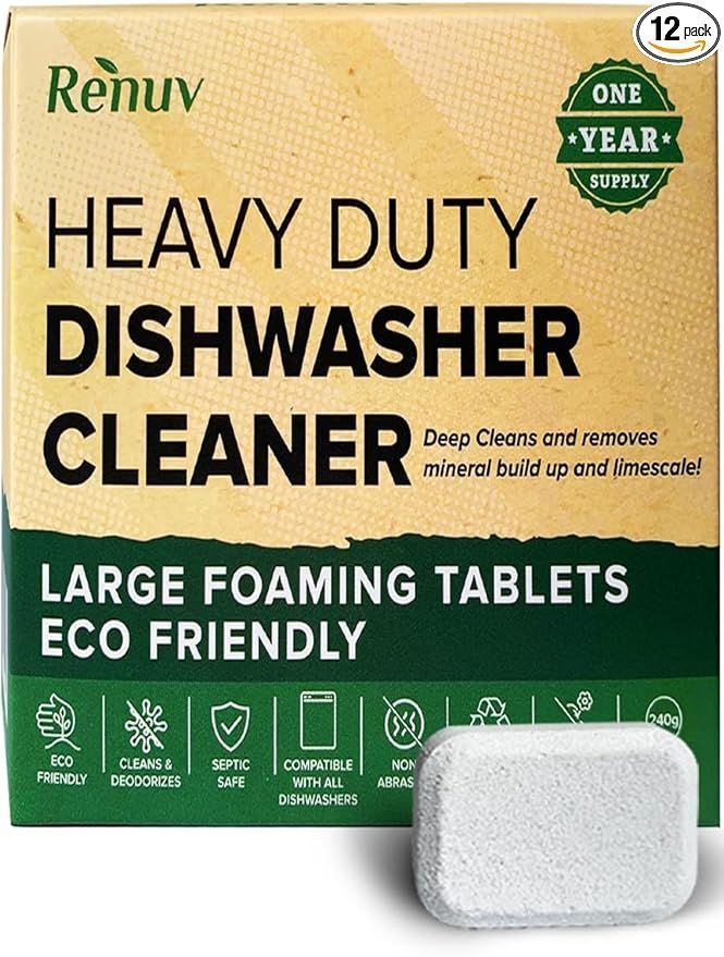 Dishwasher Cleaner (1 Yr Supply - 12 Huge Tabs) Heavy Duty Deodorizer, Descaler Tablets, Deep Cle... | Amazon (US)