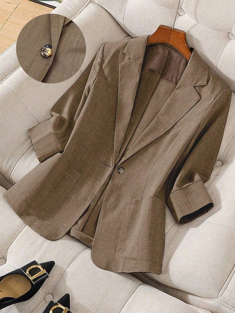GlowEve CURVE Plus Size Solid Color Single-Breasted Elegant Office Wear Long Sleeve Blazer | SHEIN