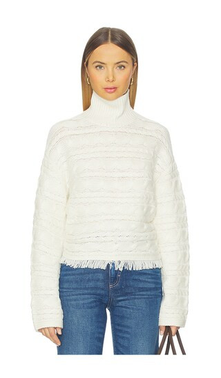 Guest In Residence Cropped Cable Turtleneck Sweater in Cream. - size S | Revolve Clothing (Global)