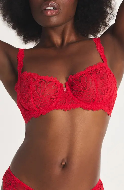 SAVAGE X FENTY Romantic Corded Lace Unlined Underwire Bra in Timeless Red at Nordstrom, Size 36C | Nordstrom