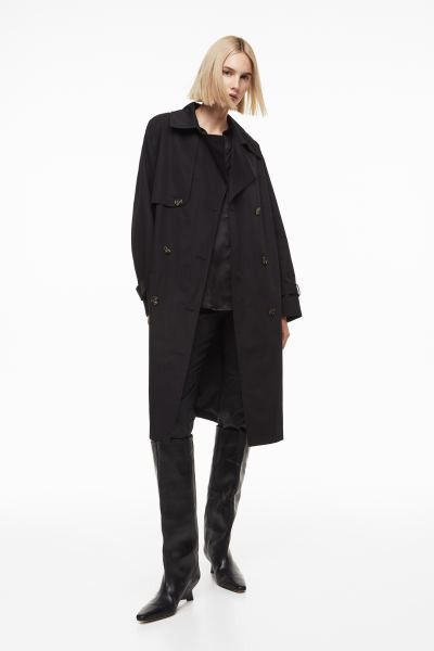 Double-breasted trenchcoat | Black Coat Coats | Spring Capsule Wardrobe | Spring Outfits 2023 | H&M (US + CA)