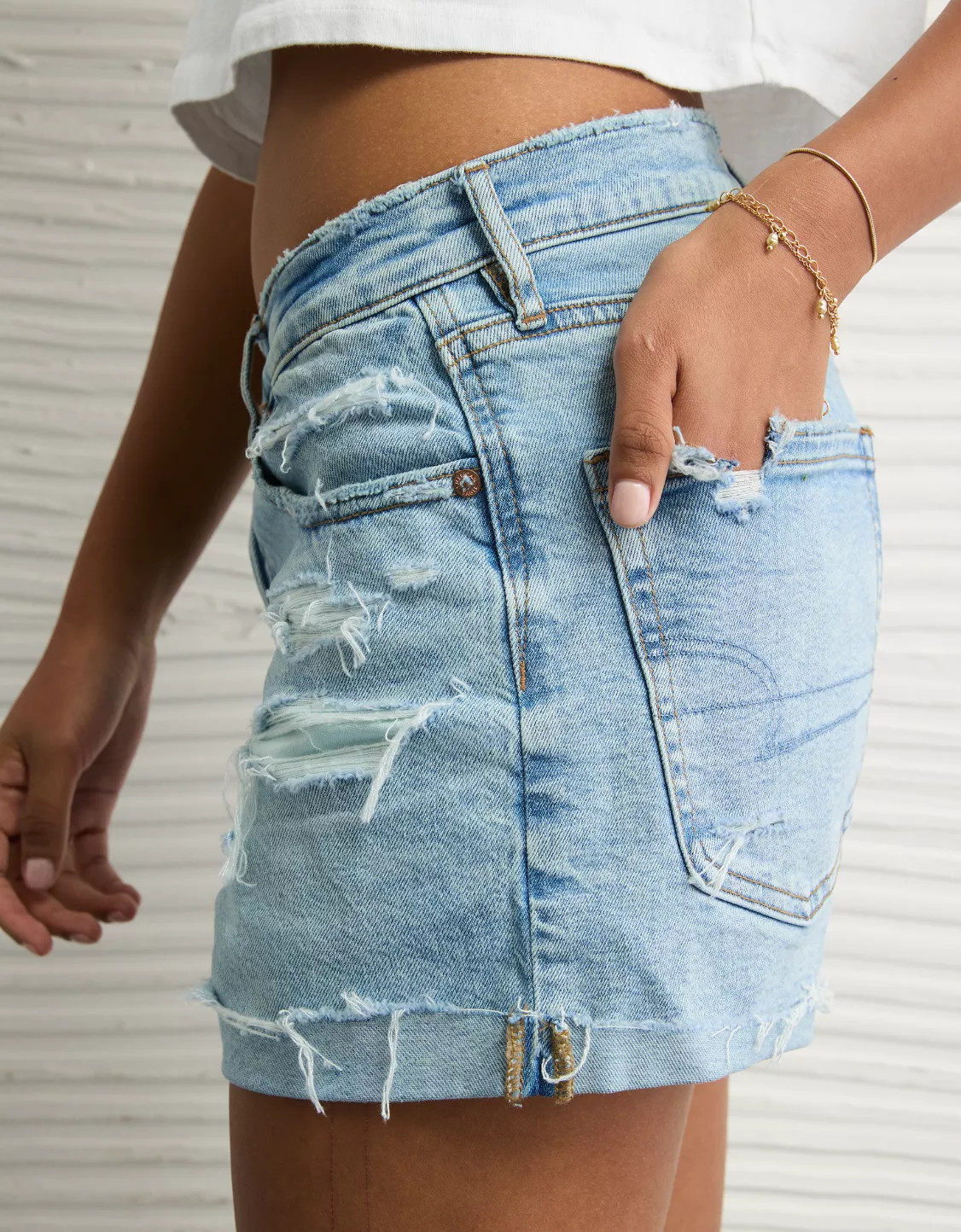 AE Strigid Super High-Waisted Ripped Relaxed Denim Short | American Eagle Outfitters (US & CA)