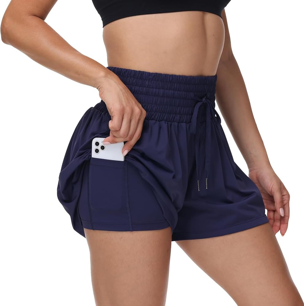 Blaosn Flowy Athletic Shorts for Women Gym Workout Running Lounge Pants High Waist with Pocket Cu... | Amazon (US)