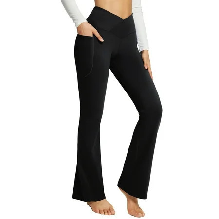 BALEAF Flare Leggings for Women Bootcut Yoga Pants Crossover High Waist Workout Casual Flare Pants with Pockets Black 32 XS | Walmart (US)