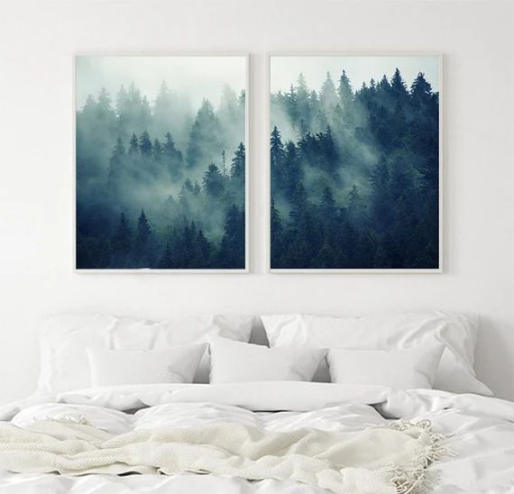 Landscape Photograph Fog Forest Print Set of 2 Minimalist Posters Printable art Nature prints Boh... | Etsy (US)