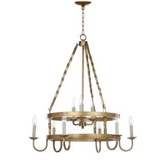 SAFAVIEH Crowley 9-Light Gold Wagon Wheel Candle-Style Chandelier-LIT4385A - The Home Depot | The Home Depot