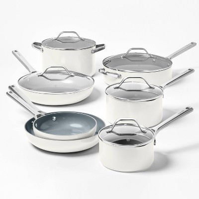 12pc Nonstick Ceramic Coated Aluminum Cookware Set Cream - Figmint™ | Target