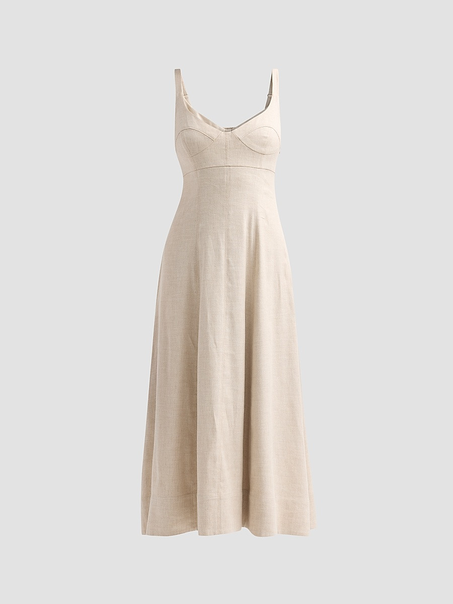Women's Arya Bustier Linen-Blend Midi Dress - Desert - Size 6 | Saks Fifth Avenue