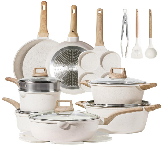 CAROTE 21Pcs Pots and Pans Set, Nonstick Cookware Sets, White Granite Induction Cookware Non Stick Cooking Set w/Frying Pans & Saucepans(PFOS, PFOA Free) 

 #LTKGiftGuide #LTKSeasonal #LTKActive