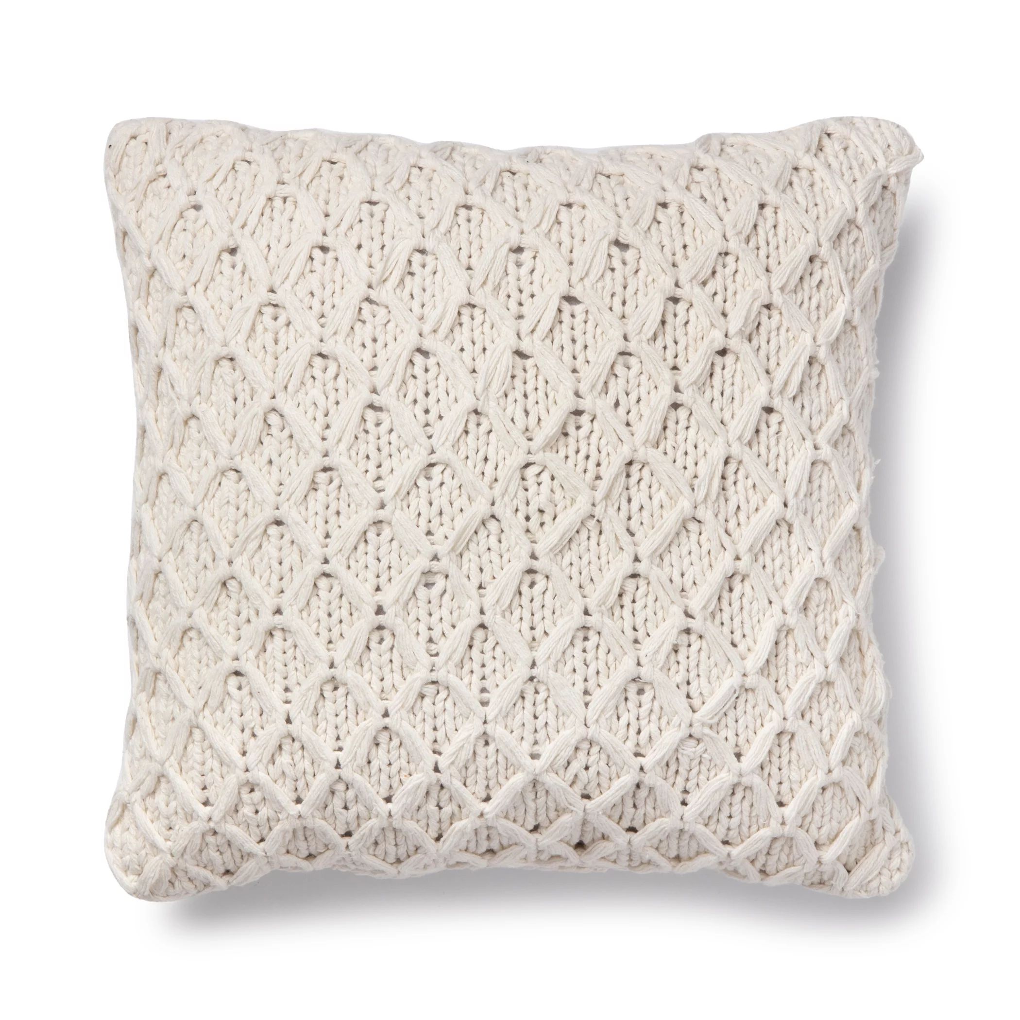 Better Homes & Gardens Sweater Knit Decorative Square Throw Pillow, 18" x 18", Ivory, 1 per Pack | Walmart (US)
