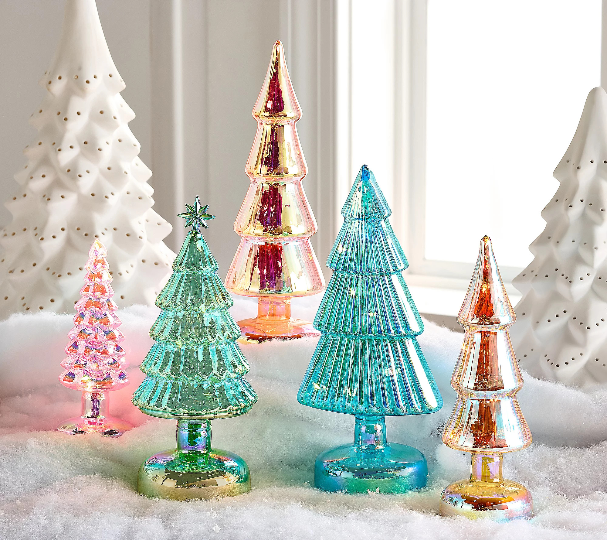 As Is Fierce Home Set of 5 Iridescent Glass Prelit Trees | QVC