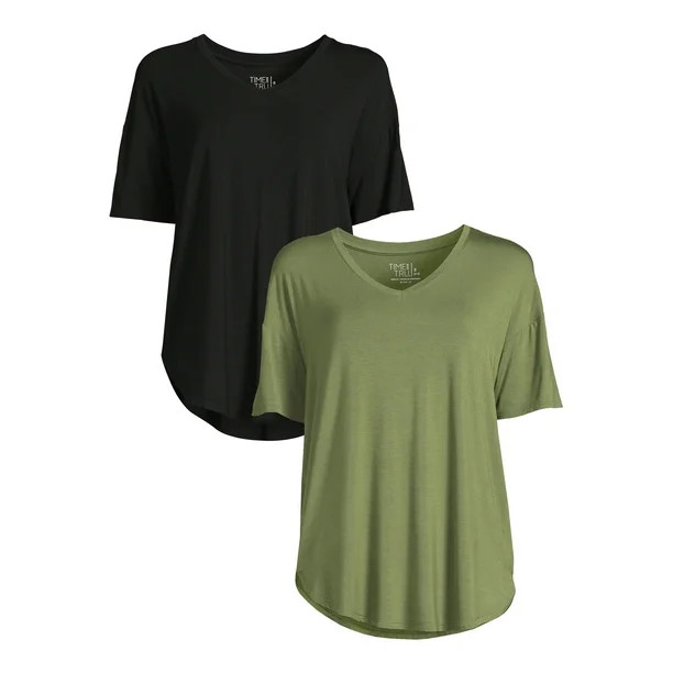 Time and Tru Women's V-Neck Tunic T-Shirt, 2-Pack - Walmart.com | Walmart (US)