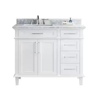 Newport 42 in. Single Bath Vanity in White with Marble Vanity Top in Carrara White with White Bas... | The Home Depot