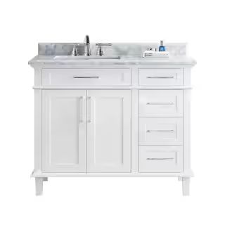 Ari Kitchen and Bath Newport 42 in. Single Bath Vanity in White with Marble Vanity Top in Carrara... | The Home Depot