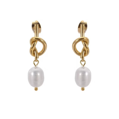 Hollywood Sensation Knot Earrings with Pearl Dangle 1.27 Inches Gold | Target