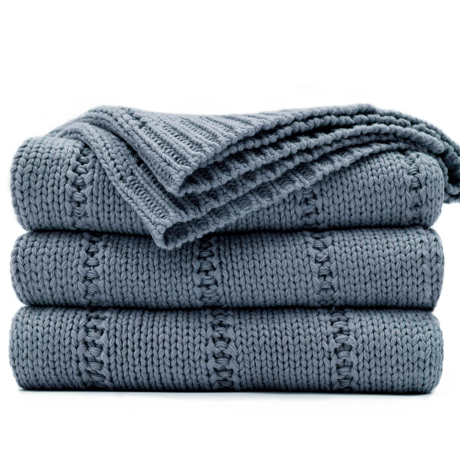 RECYCO Cable Knit Dusty Blue Throw Blanket for Couch, Super Soft Warm Cozy Decorative Knitted Thr... | Amazon (US)