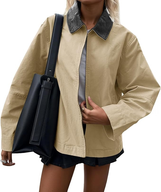 Cicy Bell Womens Oversized Fall Jackets Casual Lightweight Zip Up Cotton Canvas Light Barn Coats ... | Amazon (US)