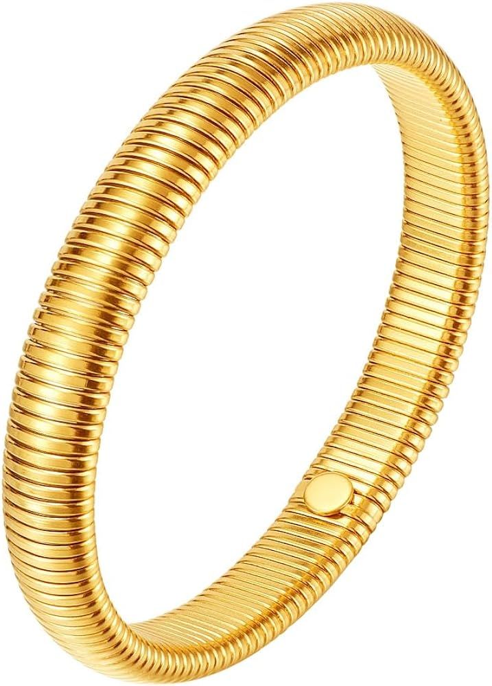 Ahongwenxi Gold Plating Elastic Titanium Steel Bracelet Gold Chunky Bangle Stretch Bracelets for ... | Amazon (US)