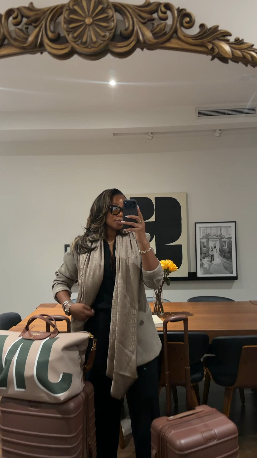 Love this cozy and chic Luck. Wearing a large tall in the jumpsuit and the blazers old.