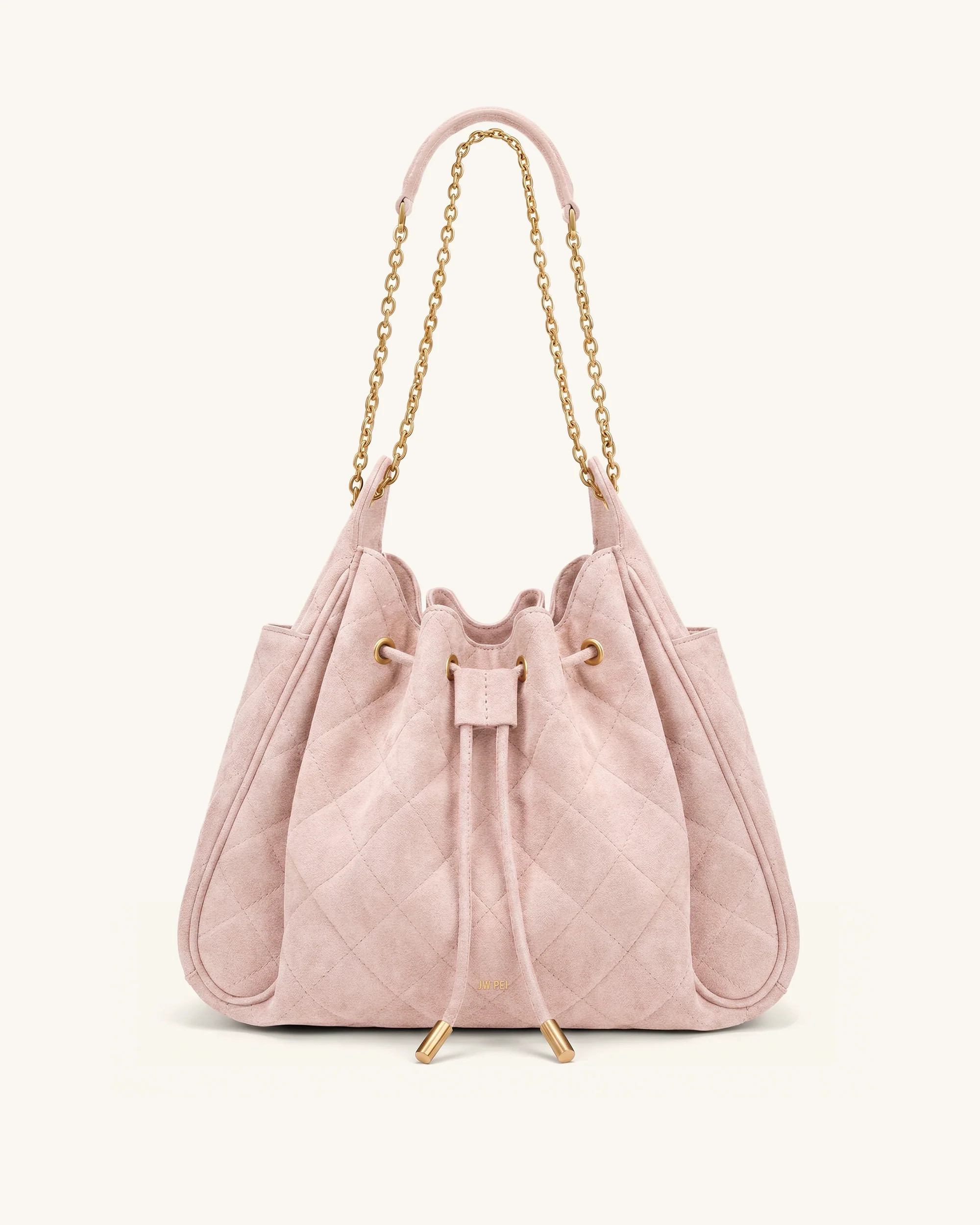Rowan Faux Suede Quilted Chain Bucket Bag - Pink | JW PEI US