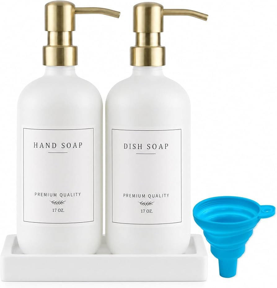 Thick Glass Soap Dispenser - Kitchen Dish Hand Soap Dispenser Set,Rustproof Pump Soap Lotion Disp... | Amazon (US)