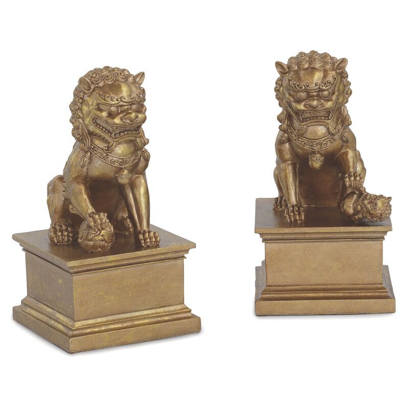 S/2 Foo Dog Bookends, Gold | One Kings Lane
