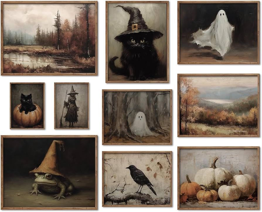 JarThenaAMCS 10Pcs Halloween Wall Art Prints Vintage Gothic Witchy Wall Decor Dark Academia Ghost... | Amazon (US)