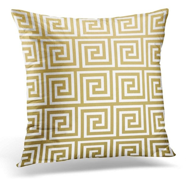 Throw Pillow Cover Retro Squares Elegant Gold and White Greek Key Contemporary Decorative Pillow ... | Walmart (US)