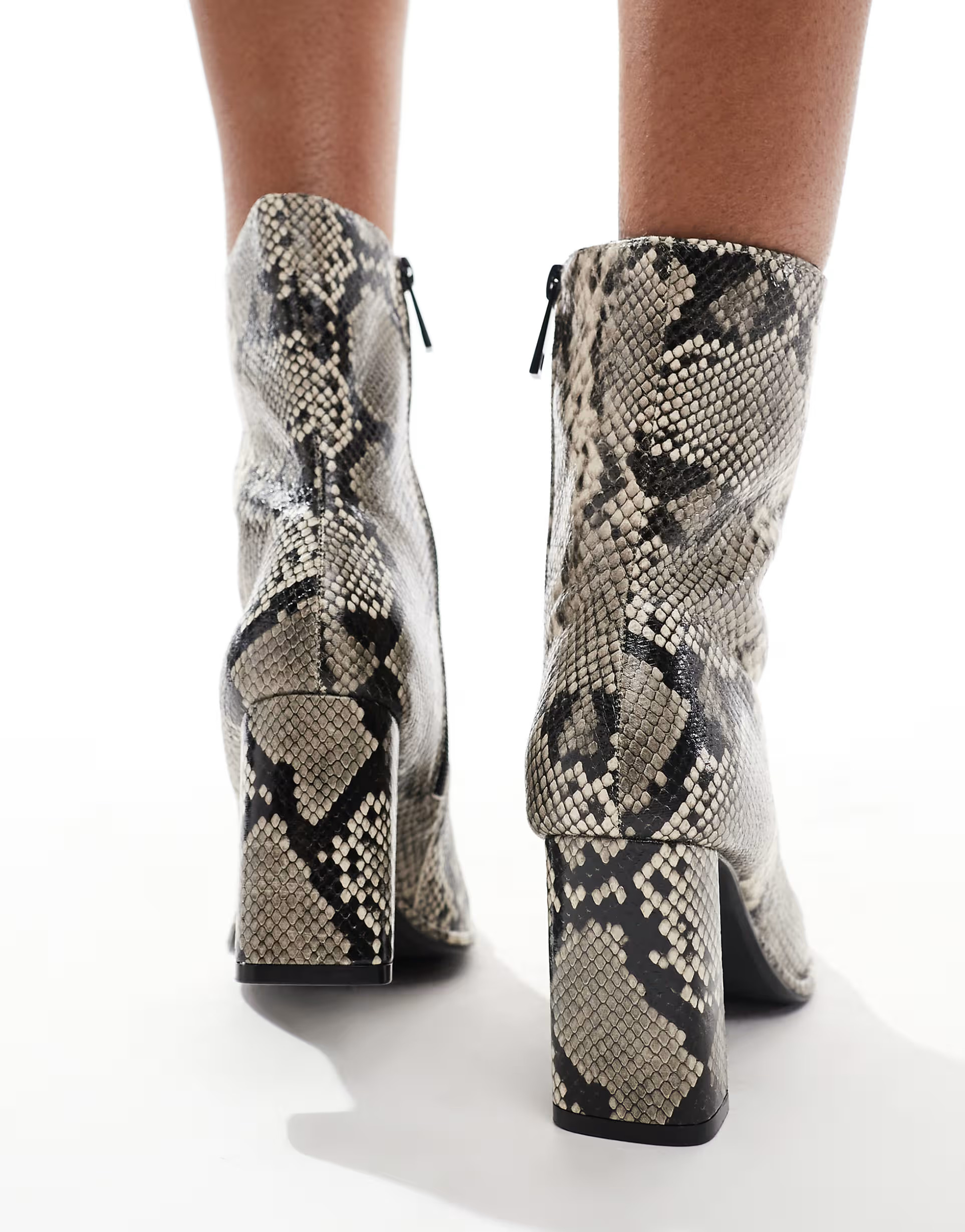 Pull&Bear sqaure toe heeled anke boot in snake print | ASOS (Global)