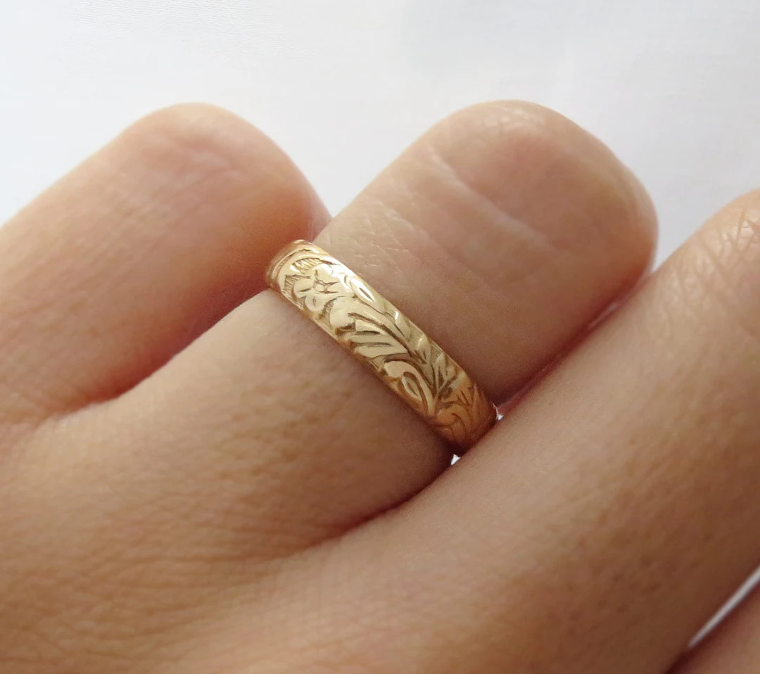 14k Gold Filled Ring, Gold Ring, Thick Gold Ring, Gold Band, Stacking Ring, Floral Ring, Simple G... | Etsy (US)