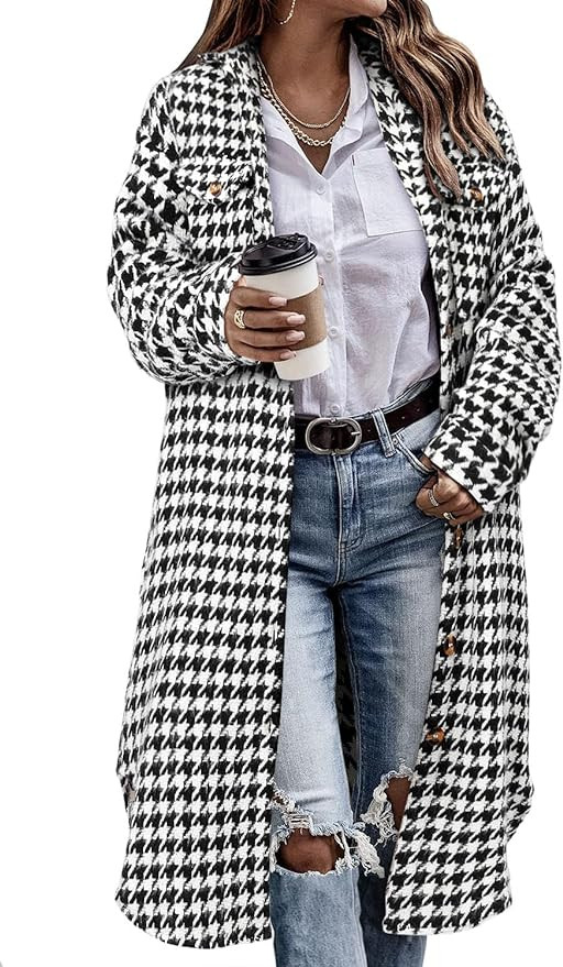 CHICZONE Womens Plaid Shacket Jacket Long Corduroy Shirt Casual Lapel Button Down Flannel Trench ... | Amazon (US)