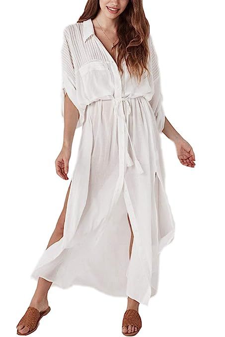 Womens Beach Wear Kimono Cover up Swimwear Bikini Lace Floral Long Maxi Beach Dress (One Size, 39... | Amazon (US)