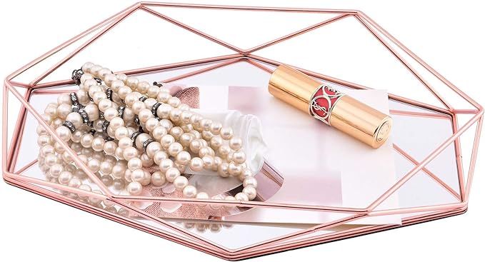 Moxita Decorative Tray Jewelry Cosmetic Table Organizer Storage Ornate Mirrored Geometric Prisma ... | Amazon (US)