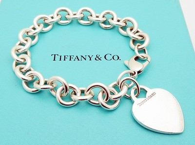 Tiffany & Co. Sterling Silver 26 X 20mm Heart Charm 7.5" Link Bracelet Monogram | eBay US