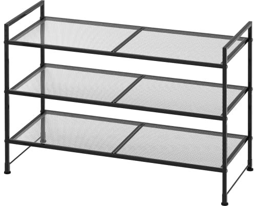 Simple Houseware 3-Tier Stackable Mesh Shoe Rack, Black | Amazon (US)