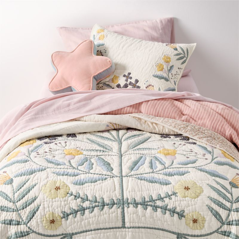 Floral Fields Organic Cotton Voile Kids Twin Quilt + Reviews | Crate & Kids | Crate & Barrel