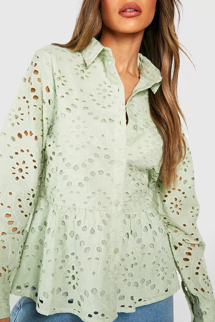 Mint Broderie Smock Shirt | Boohoo.com (UK & IE)