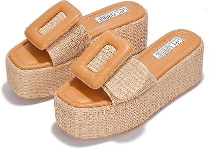 Cape Robbin Indi Platform Raffia Sandals for Women, Women's Slip On Shoes with Buckle | Amazon (US)