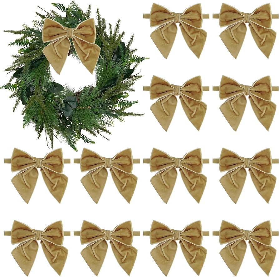 AIMUDI Khaki Velvet Bows 4" Christmas Bows for Gift Wrapping Velvet Bows for Christmas Tree, Holi... | Amazon (US)