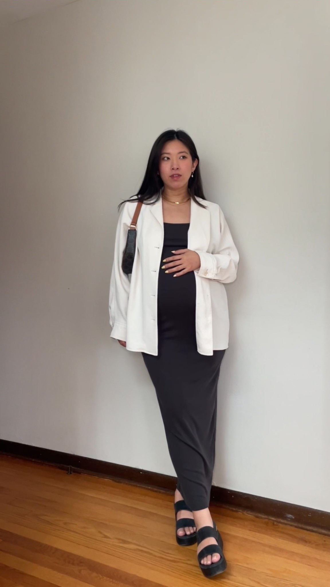 A simple pregnancy outfit perfect for date nights! Or when you just wanna dress up 😆 wearing my normal sizes for this and the dress is sooo flattering & comfy even when you have a bump! 

#LTKStyleTip #LTKBump #LTKFindsUnder50