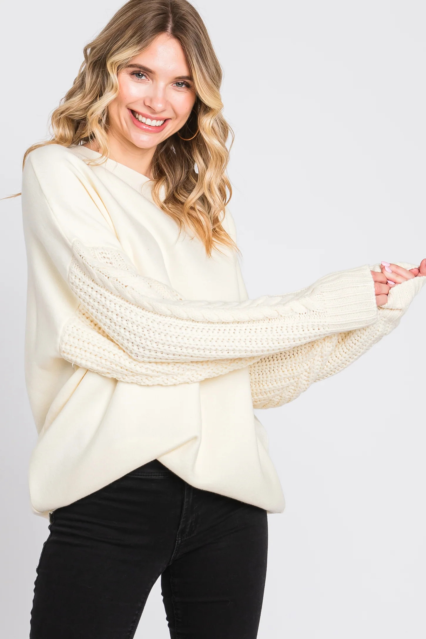 Camel Contrast Knit Sleeve Sweater | PinkBlush Maternity