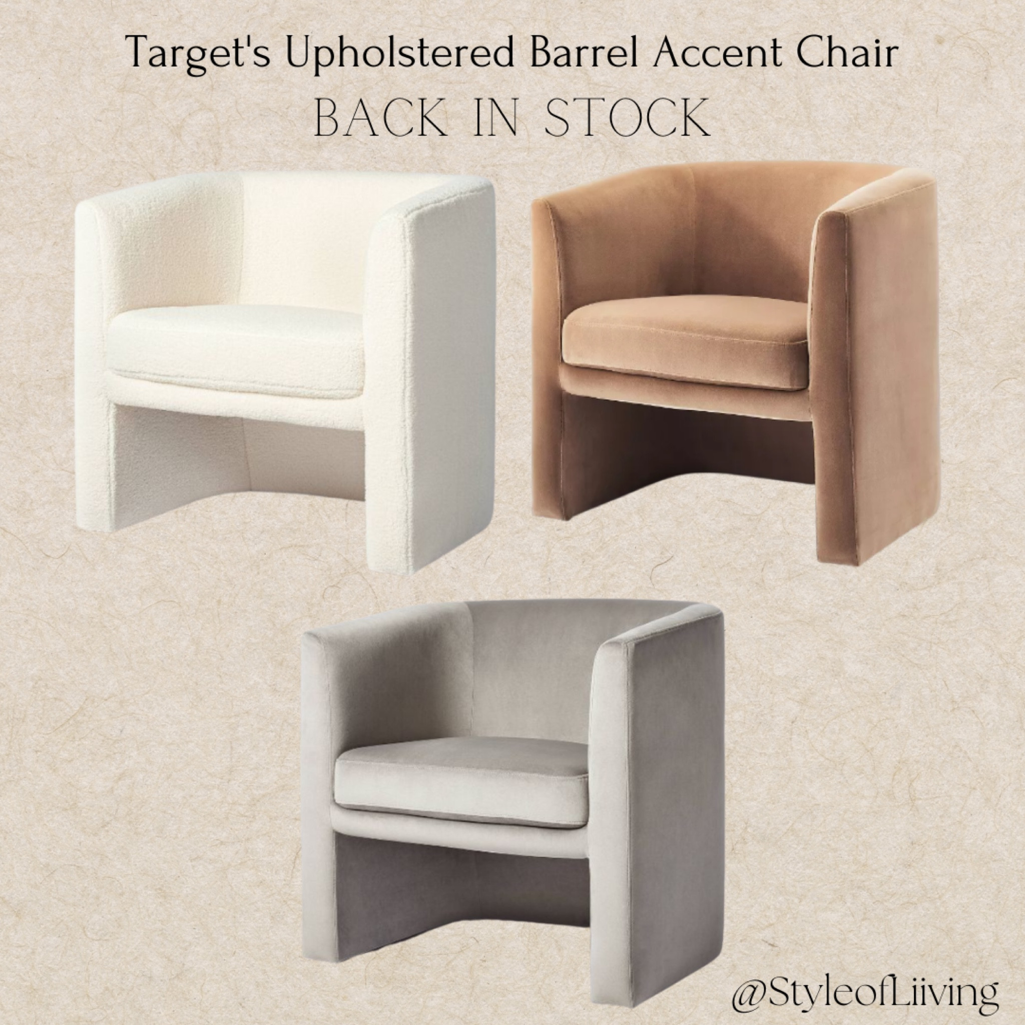 Target’s Upholstered Barrel Accent Chair is back in stock! These 3 colors go fast. $300.00. Living room affordable furniture.

#LTKsalealert #LTKhome