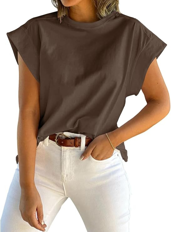 ZDC Women's Cap Sleeve Tank Tops Summer Crew Neck T Shirts Basic Loose Fit Solid Tee | Amazon (US)