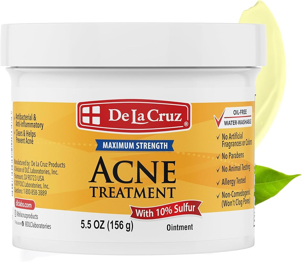 De La Cruz Sulfur Ointment - Cystic Acne Treatment for Face and Body - Daily 10 Min Spot Treatmen... | Amazon (US)
