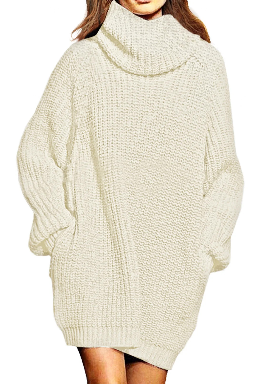 Pink Queen Women's Loose Turtleneck Oversize Long Pullover Sweater Dress | Walmart (US)