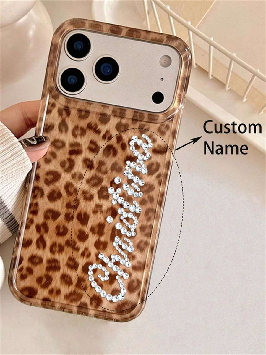 Customized Rhinestone Foil Leopard Print Letter Name Phone Case Compatible With 17 Pro Max 17 16 ... | SHEIN
